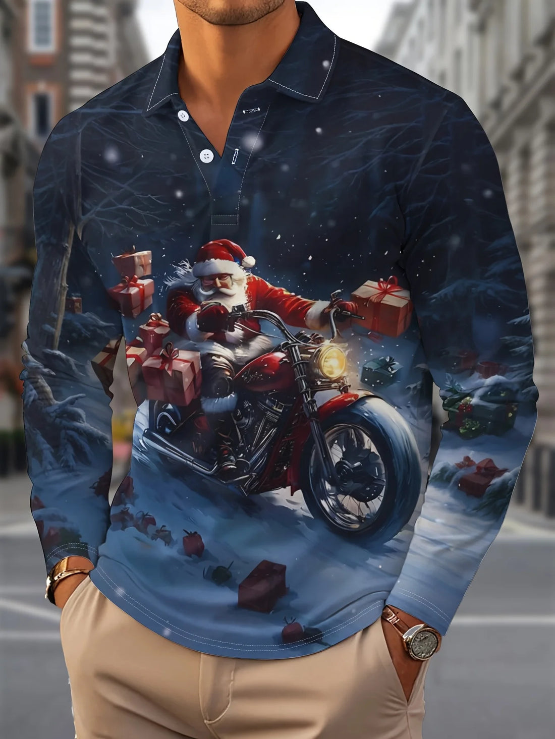 Long Sleeve Polo Shirt 3D Printed Fashion Top