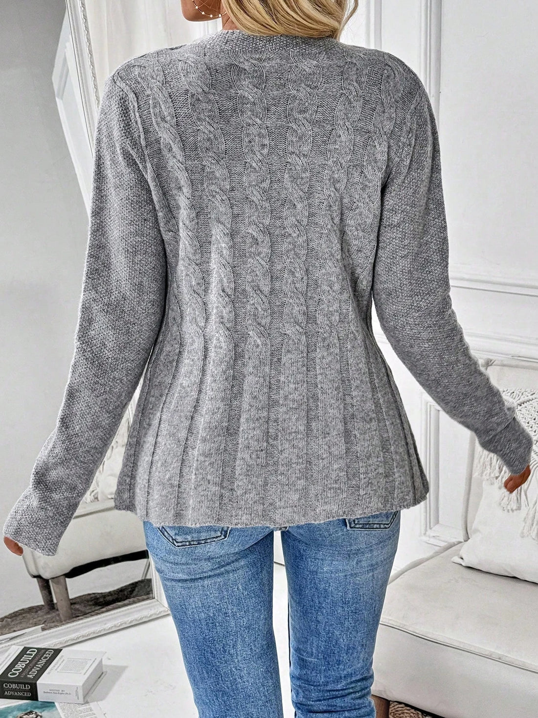 Women’s Solid Color Long Sleeve Knitted Cardigan