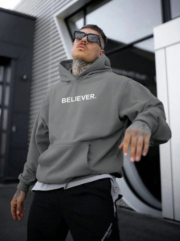 Believer Letter Print Oversized Hoodie