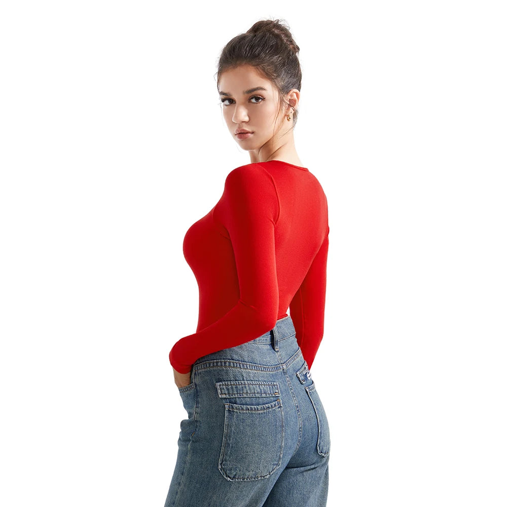 Women’s Ribbed Henley Long Sleeve Top