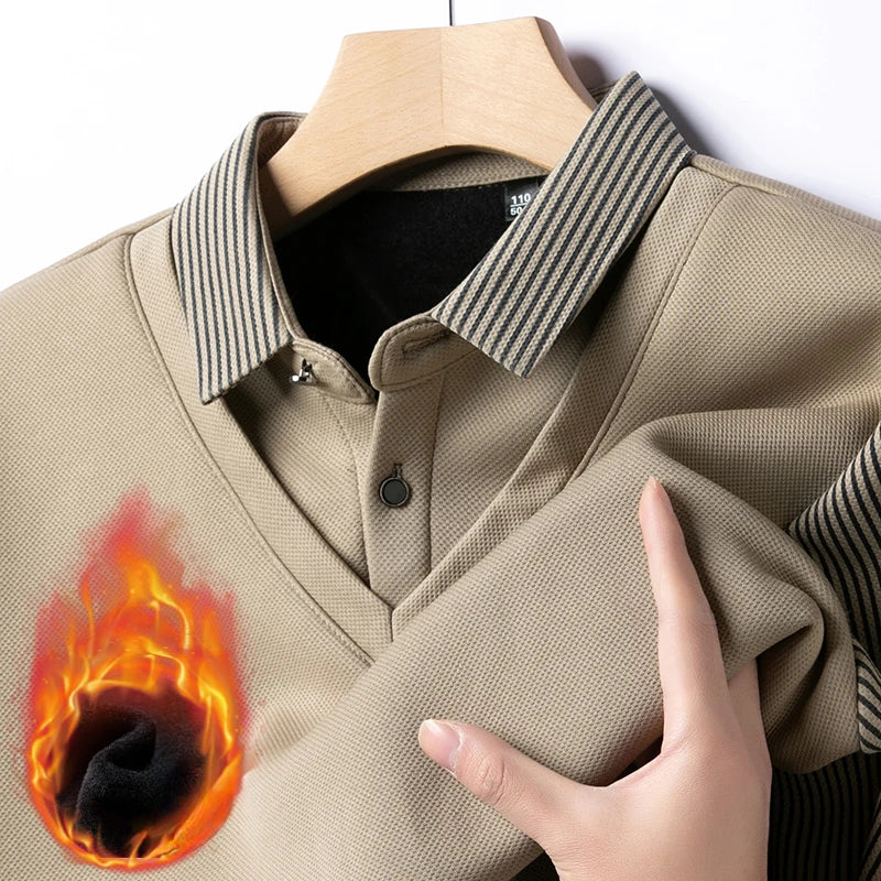 Men’s Winter Fleece Two-Piece Style Polo Shirt