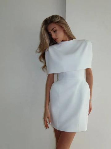 Solid Elegant Square-Neck Shawl Mini Dress for Women