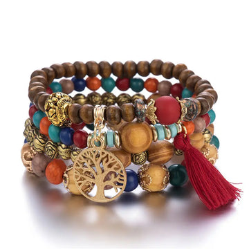 4Pcs Tree of Life Charm Beaded Bracelet Set for Women