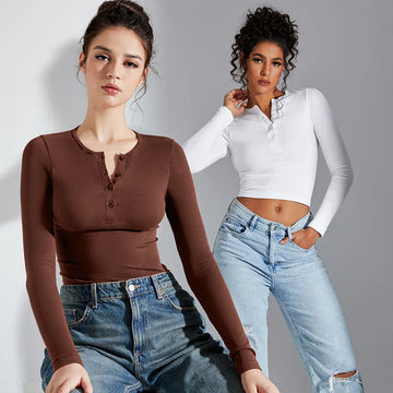 Women’s Ribbed Henley Long Sleeve Top