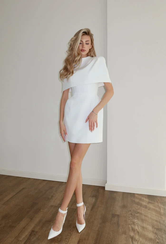 Solid Elegant Square-Neck Shawl Mini Dress for Women