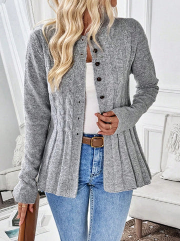 Women’s Solid Color Long Sleeve Knitted Cardigan